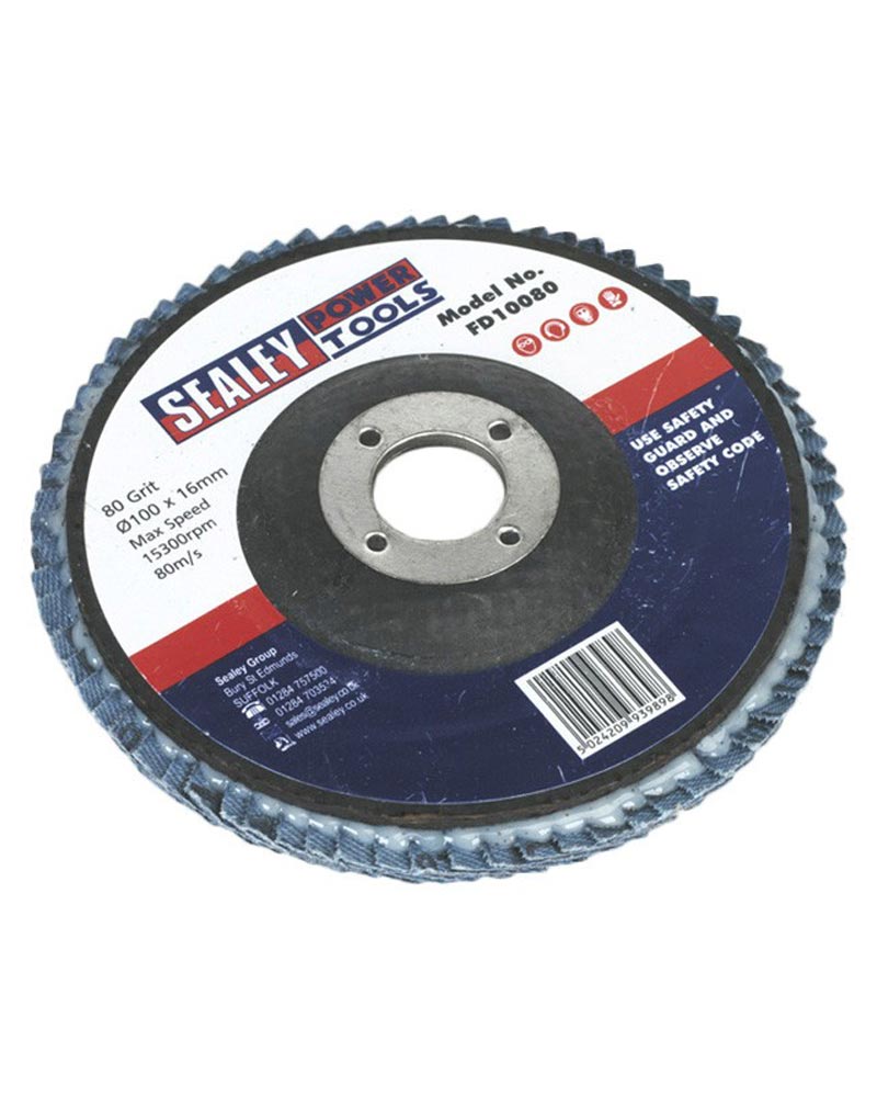 Sealey Flap Disc Zirconium (100mm, 16mm Bore, Available in 3 Grits
